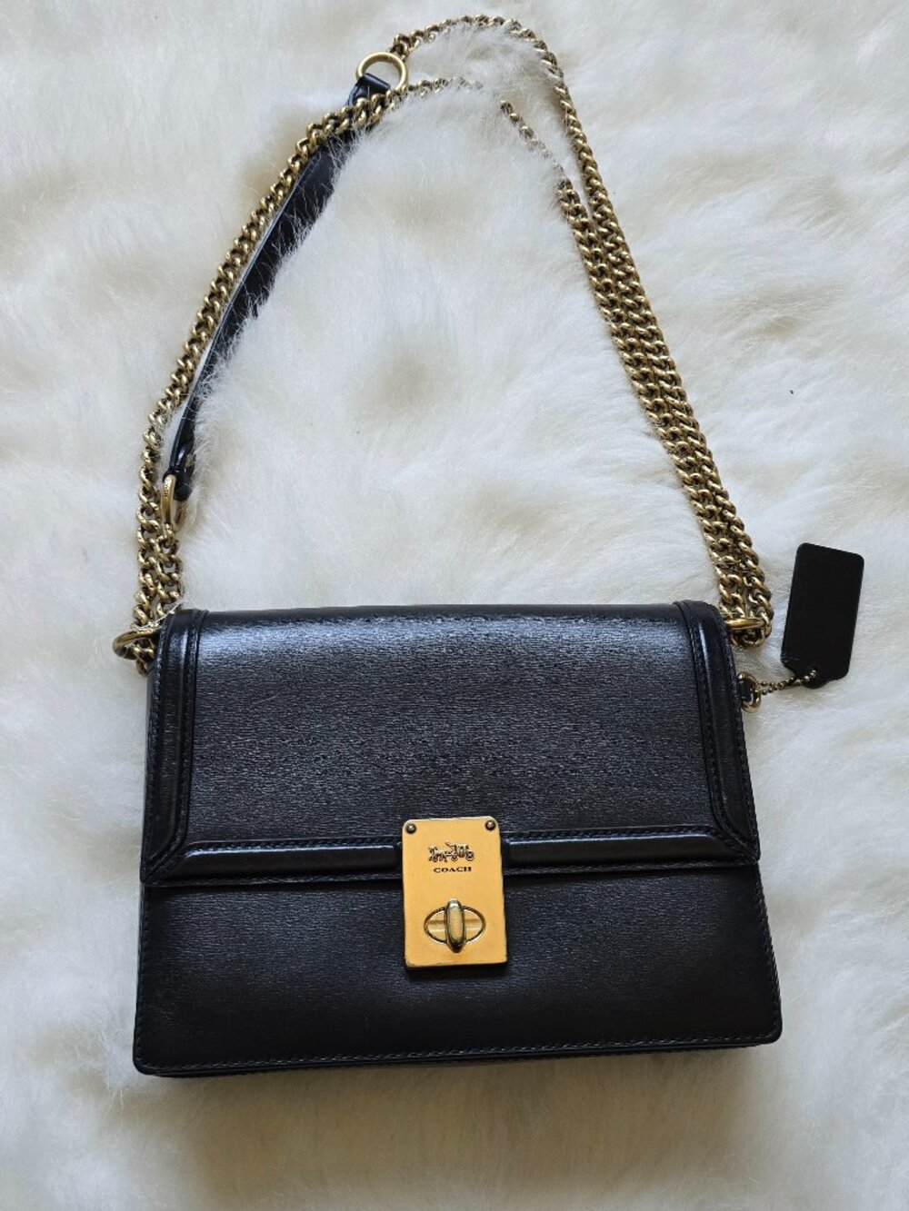 Coach Hutton Shoulder/Crossbody Bag in Black Refined Leather & Brass